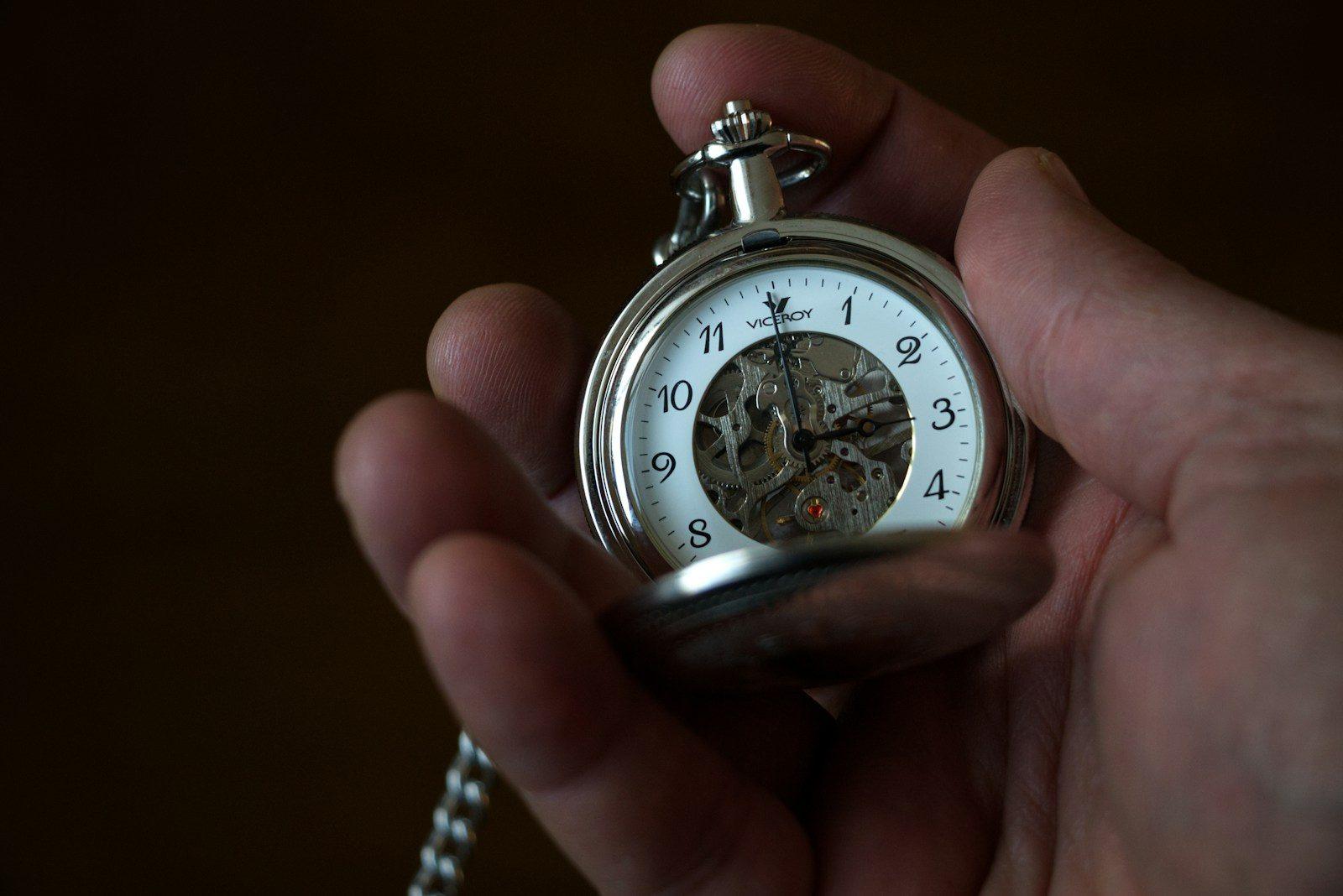 silver and white chronograph watch